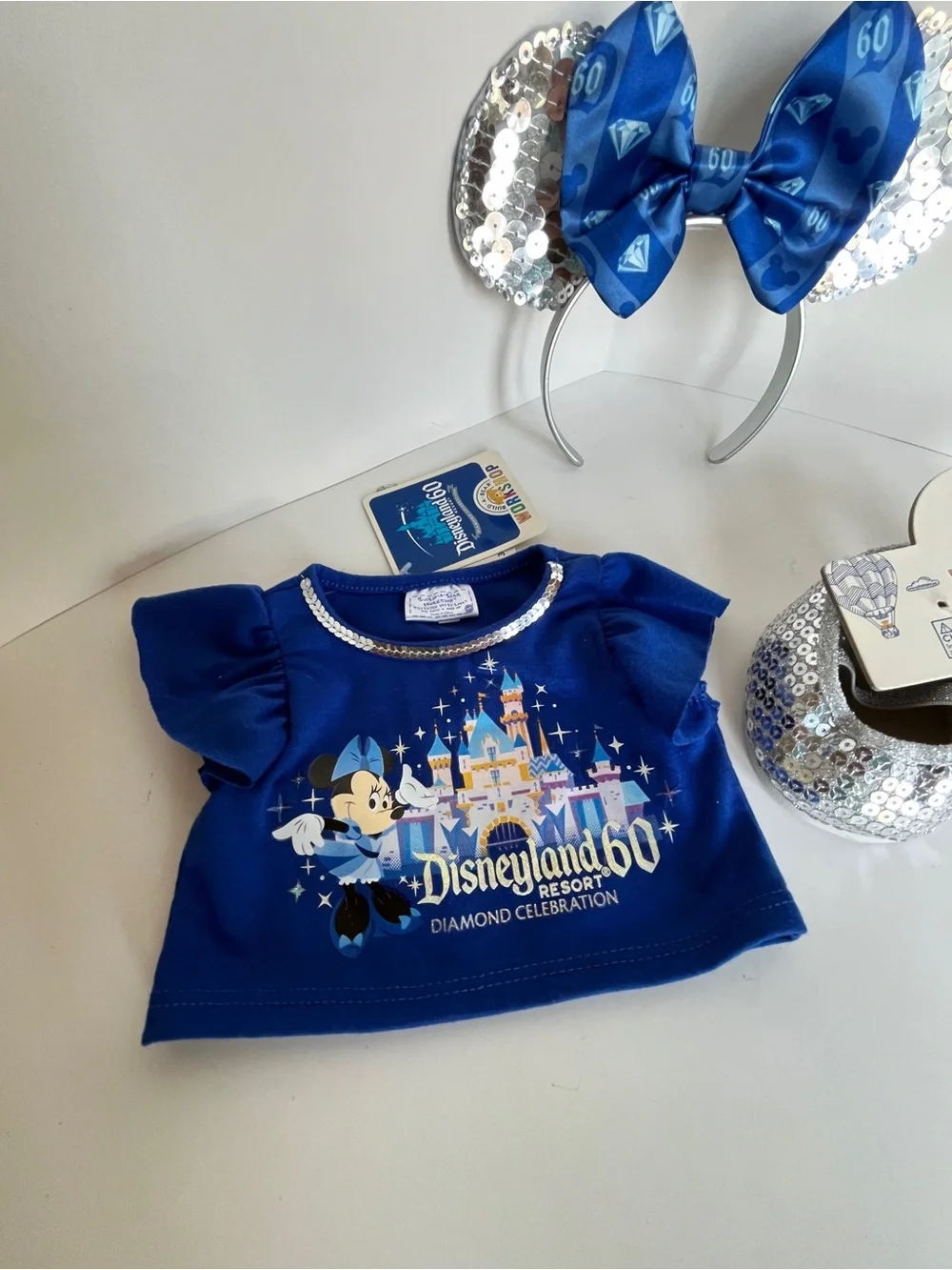 Set of Build-A-Bear Workshop blue Silver Sequin top, headband shoes accessories